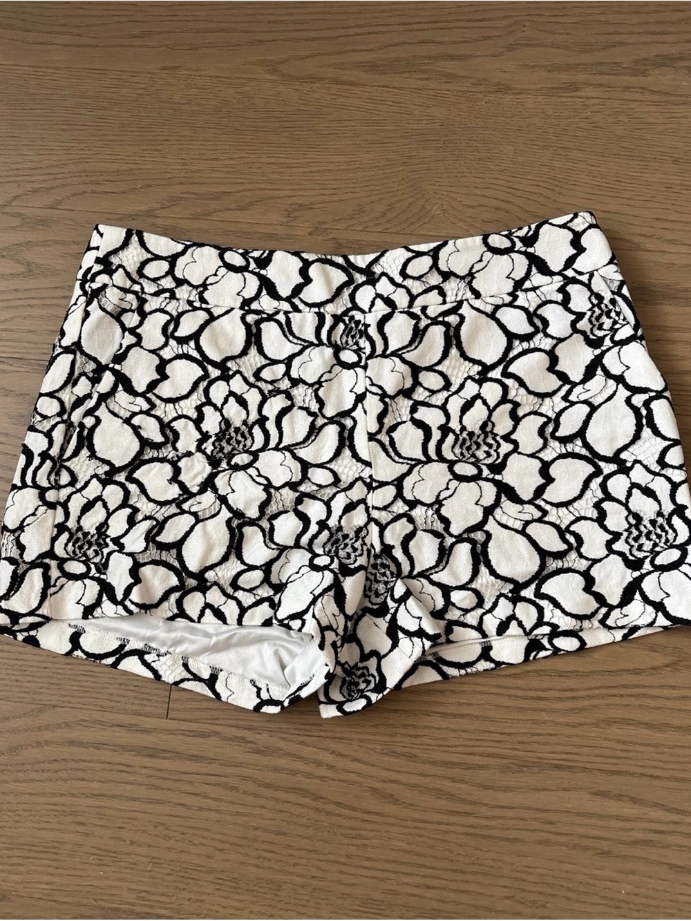 Express White Shorts with Black Floral Embroidery